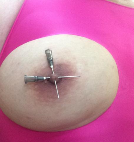 乳首注射針十字貫通拷問